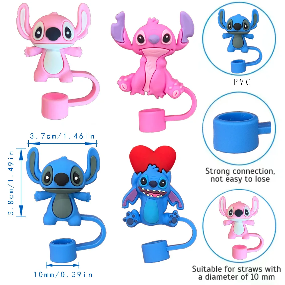 4 قطع من أغطية القش Stitch10 مم متوافقة مع كوب ستانلي 30 و40 أونصة، أغطية قش لطيفة للغرز، شفاطة مقاومة للغبار قابلة لإعادة الاستخدام