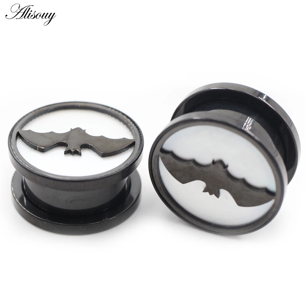 Alisouy 1PC Stainless Steel Shell Spider Bat Threaded Ear Tunnel Plugs Expander Stretcher Gauge Earrings Piercing Body Jewelry