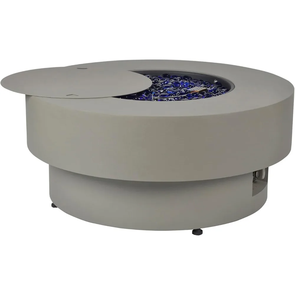 

32,5-дюймовый круглый стол для костра для патио с крестообразным и бетоном, 50 000 БТЕ, крышкой, стеклянными камнями и крышкой