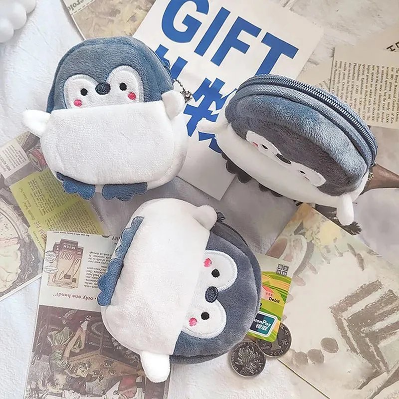 New Kawaii Anime Plush Penguin Coin Purses Men Women Korean Fashion Mini Cute Zipper Coin Wallet Boy Girl Bag Free Shipping 2023