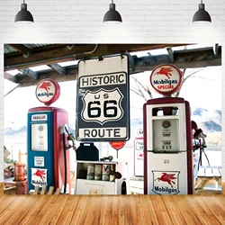 Vintage Route 66 Gas Station photo background - ideal for themed party decorations