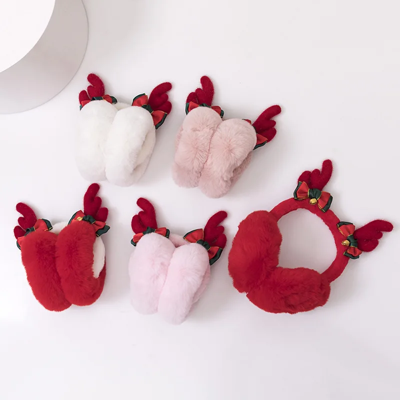 Children's Earmuffs Christmas Antlers Foldable Winter Warm Earmuffs Full Fleece Ear Cover Windproof Cold Protection Student Ear