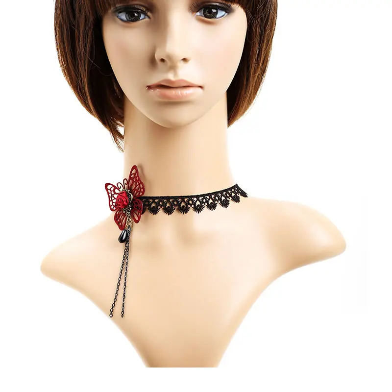 قلادة وشم بشرابة كريستال فيكتورية للنساء ، قلادة دانتيل أسود ، ياقة عتيقة ، مجوهرات زفاف ، موضة قوطية ، صيحات #3