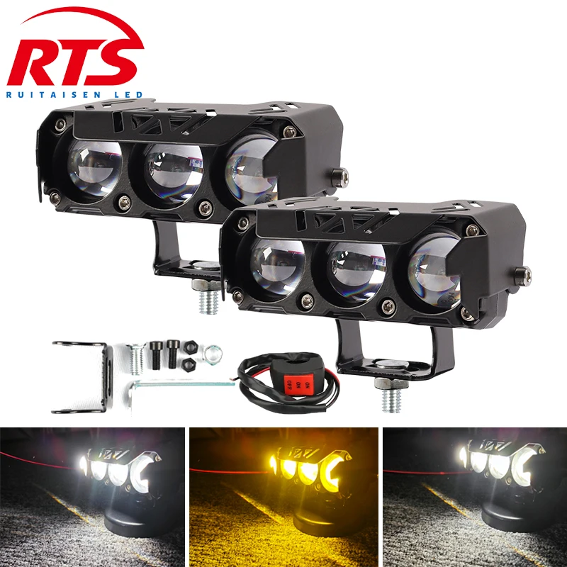 

RTS Motorcycle LED Spotlight Dual Color Hi/Low Beam Fog Lamps for Car Trucks SUV 12V-60V Mini Lens Headlight Driving Light