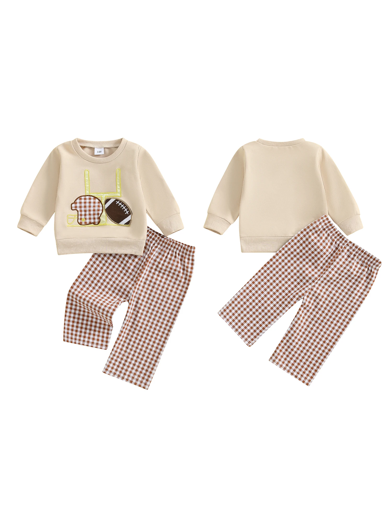 

Футбольный трикотаж для маленьких мальчиков, футболка с рукавами реглан и принтом, клетчатые джоггеры на шнурке, комплект одежды из 2 предметов для малышей