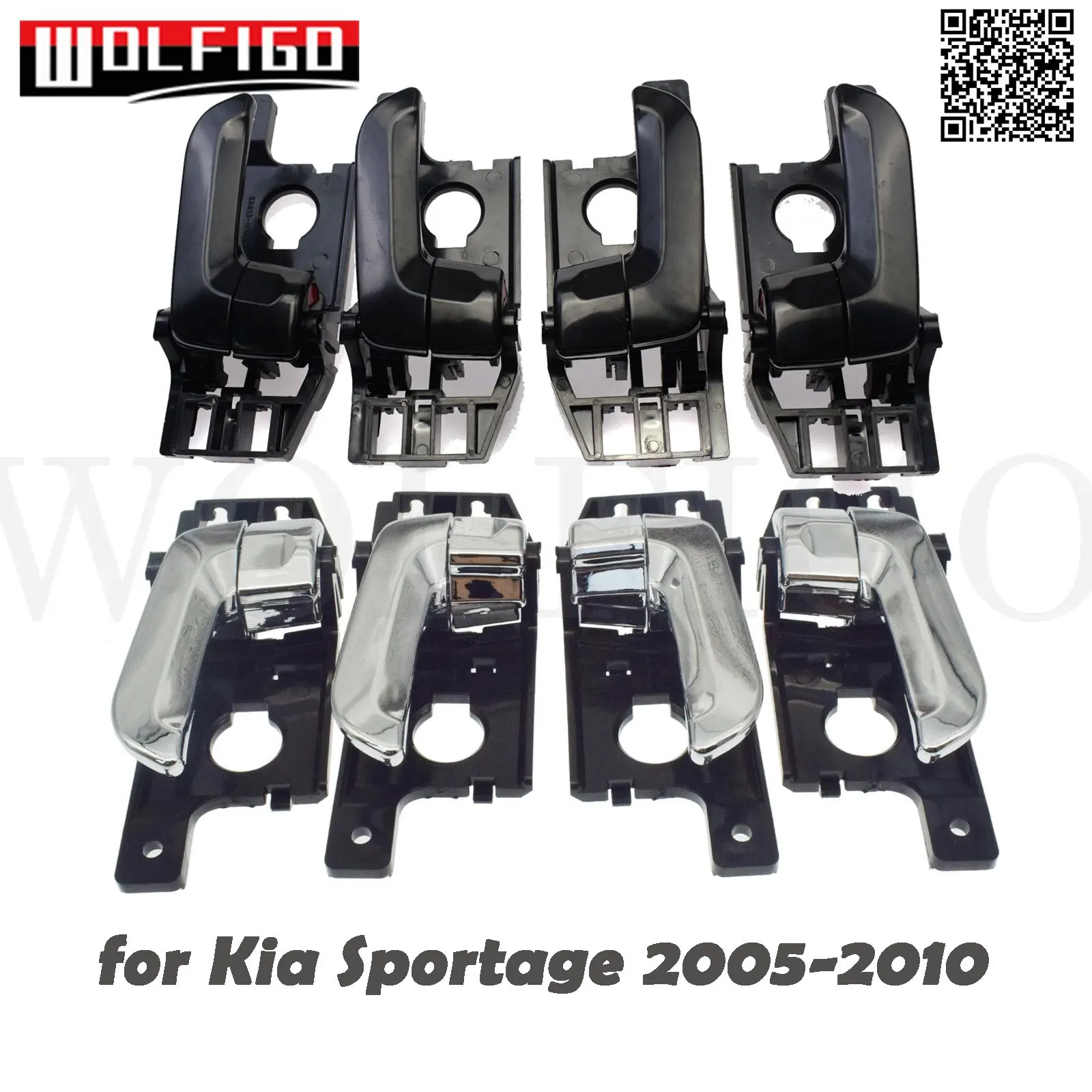 Black / Chrome Car Inner Interior Inside Door Handles Left Right LH RH 82610-1F010, 82620-1F010 for Kia Sportage 2005-2010 New