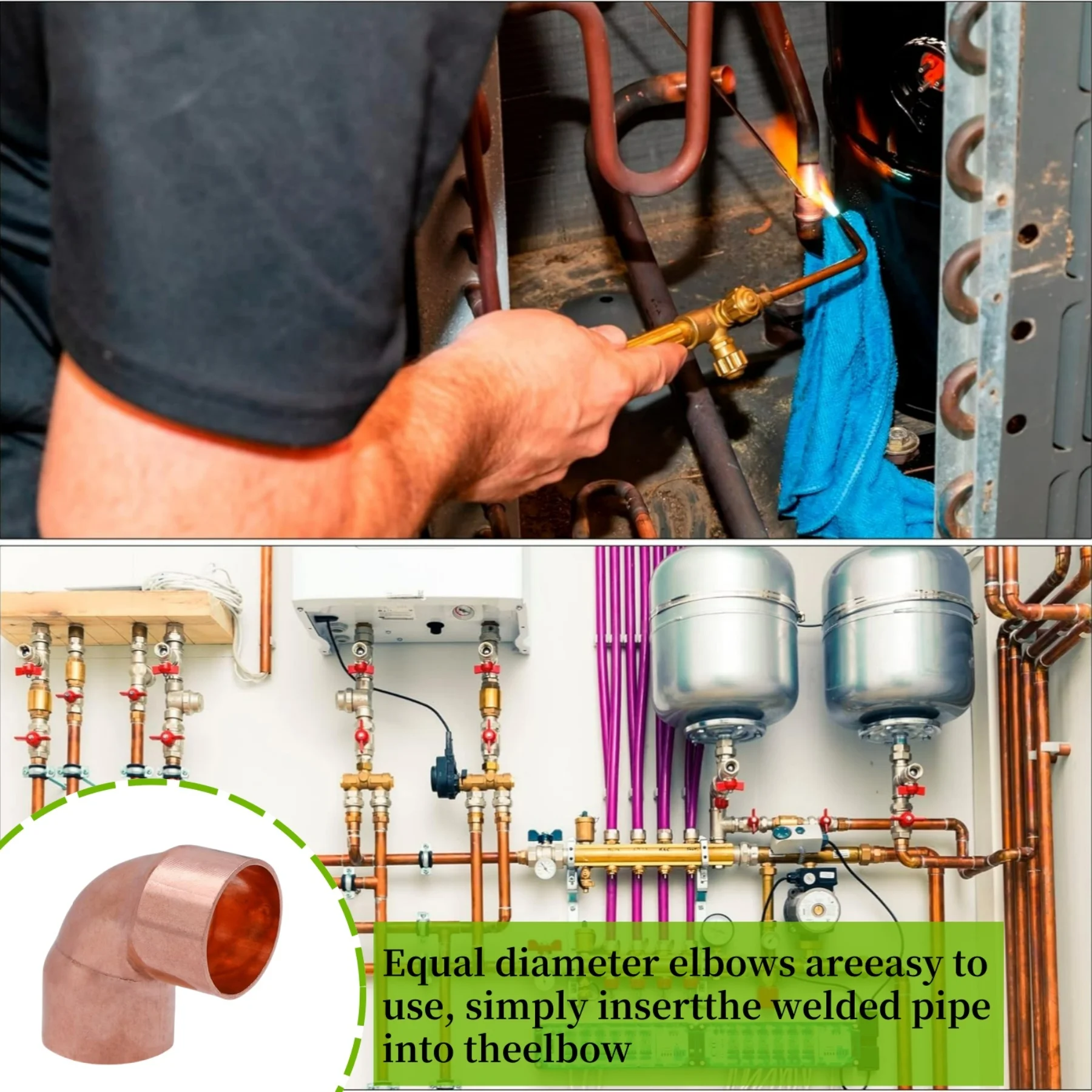 90 °   لحام الكوع تركيب الأنابيب النحاسية 2-Way التدفئة التهوية وتكييف الهواء متوافق 1/2 بوصة القطر الاسمي