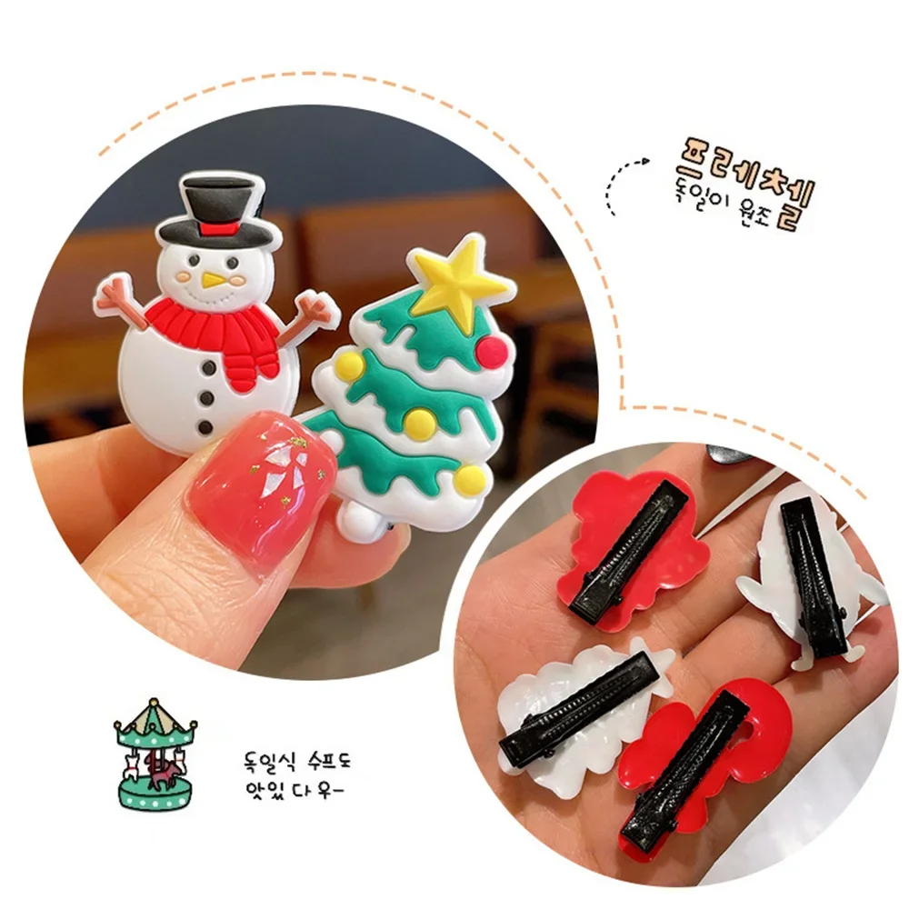 10Pcs/Set Christmas Hairpins Children Children Cartoon Santa Claus Snowman Elk Bow Hairpins Hair Bun Headdress Bb Clips