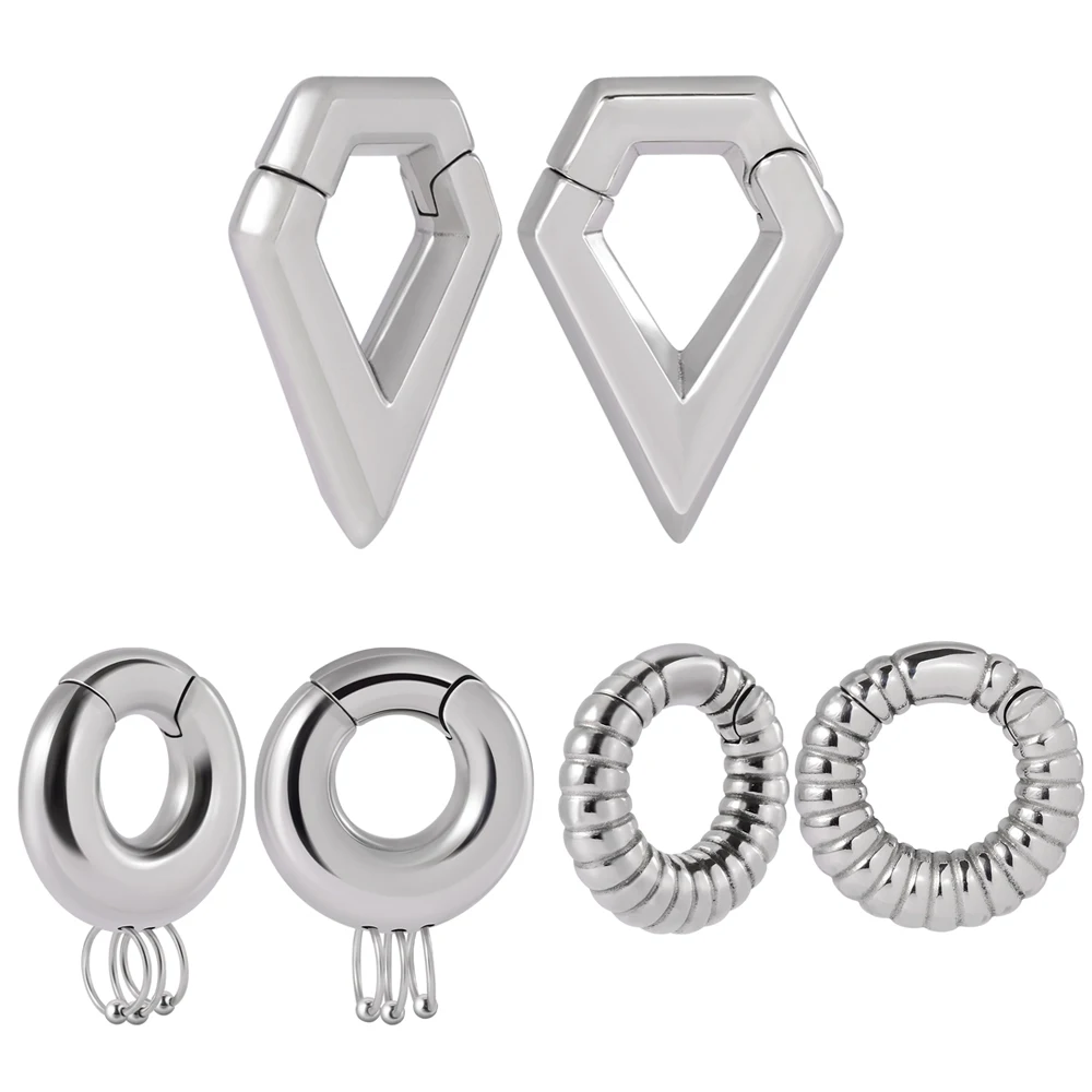 1 قطعة الفولاذ المقاوم للصدأ شعبية المغناطيسي دائرة المفصلي الثقيلة الأذن الوزن مقاييس كبيرة امتدت الفص القرط المتوسع نقالات