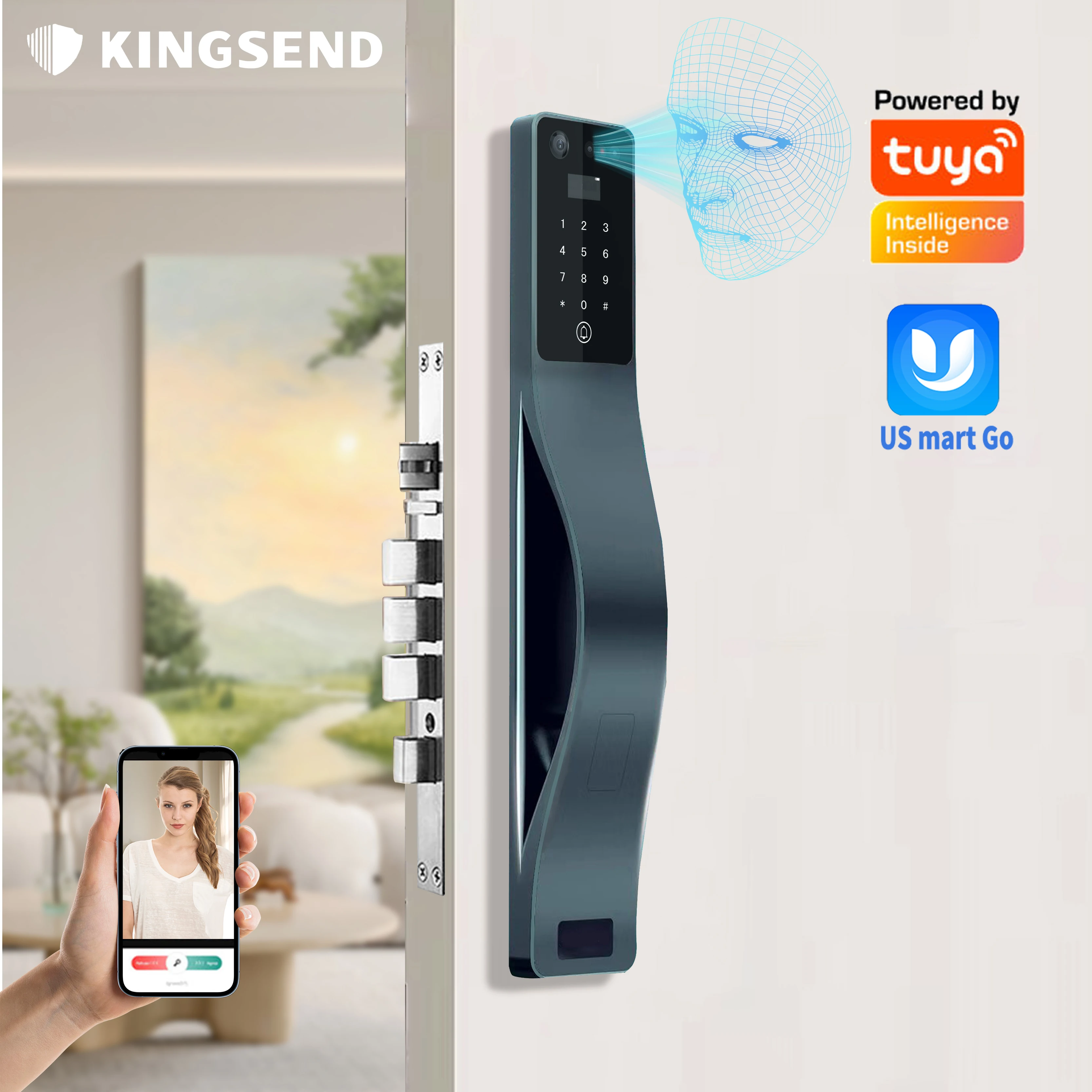 

Face Smart 3D Recognition Wifi Fingerprint Usmart Go Tuya App Anti-theft Keyless Door Lock