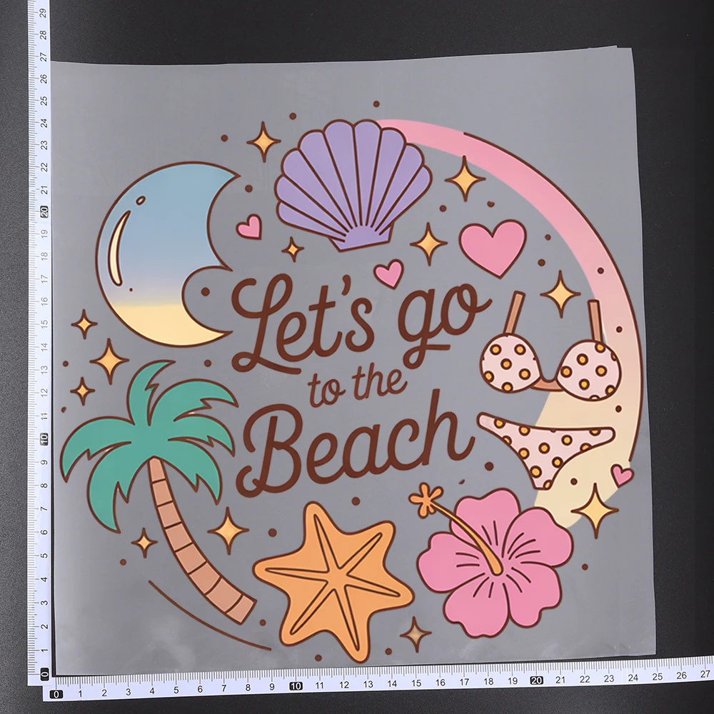 25CM Summer Sun Vibes Shell Conch Starfish Heat Transfer Patches For Clothes DIY A-Level Washable Shirt Iron-on Thermal Sticker
