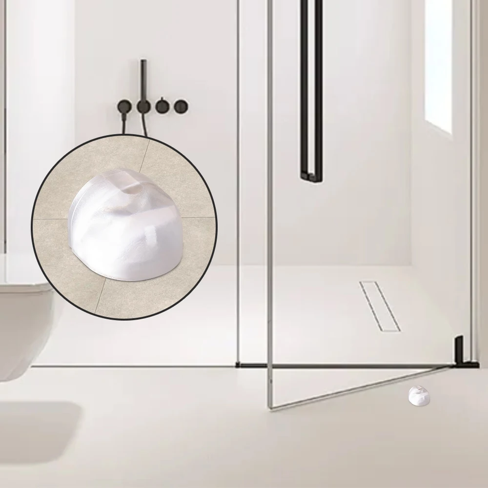 1-6pcs Acrylic Shower  Door Stoppers, No-Drill Round Design with Quiet Rubber Shock Absorption, Scratch-Free Adhesive