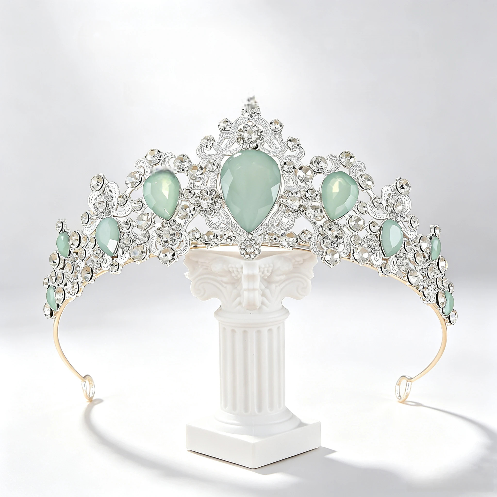 Baroque Pastel Color Crystal Tiara Crown Pink Green Blue Rhinestone Headband Bridal Wedding Princess Headpiece Birthday Pageant