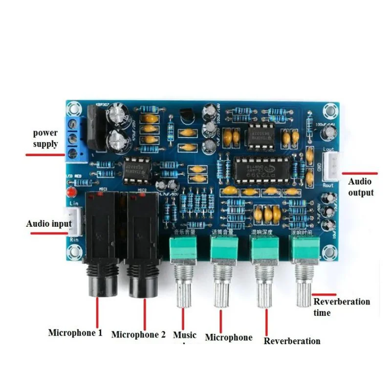 PT2399 Digital Microphone Amplifier Board XH-M173 Reverberation Board Karaoke OK Amplifier Module Dual AC12V Electronic DIY PCB