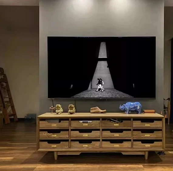 Solid wood drawer TV cabinet, retro Nordic style porch audio-visual , floor , log