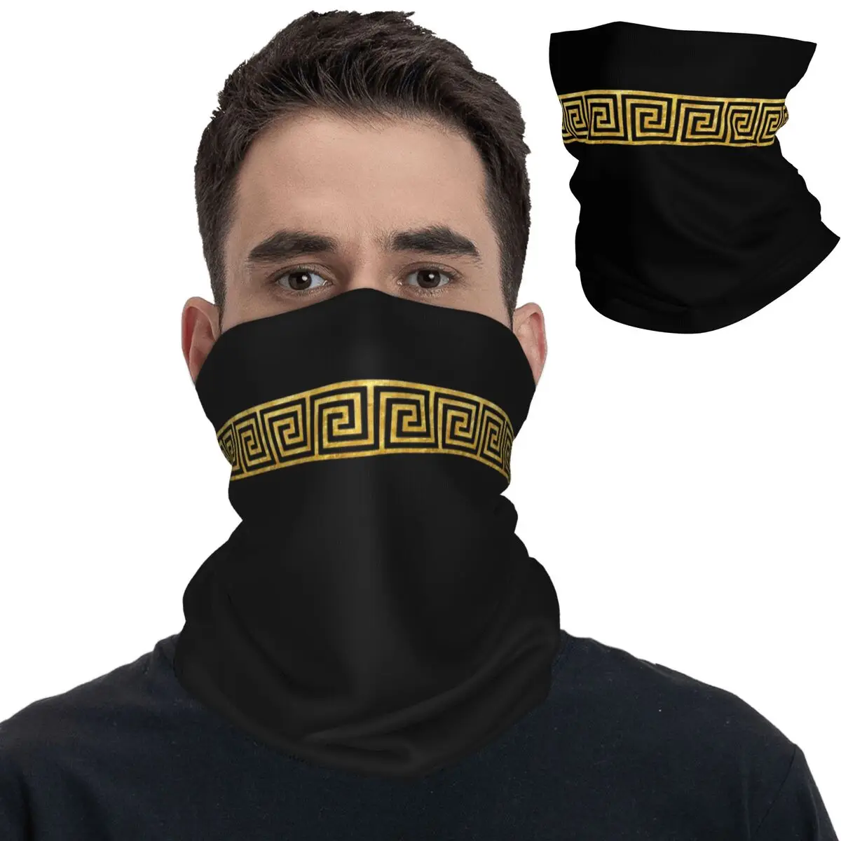 Gold Greek Key Trendy Bandana Neck Gaiter Printed Balaclavas Wrap Scarf Multifunctional Headwear Fishing Unisex Adult Winter