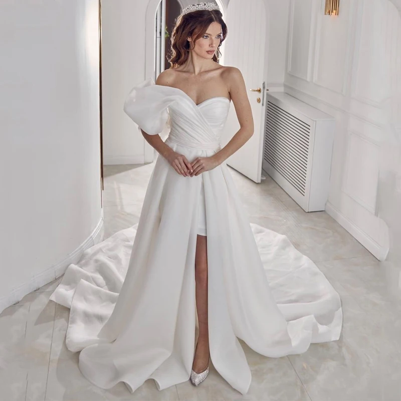 

Eightree Sexy Wedding Dresses One Shoulder High Split Bride Dress 2022 White Sweep Train Princess Wedding Evening Gown Plus Size