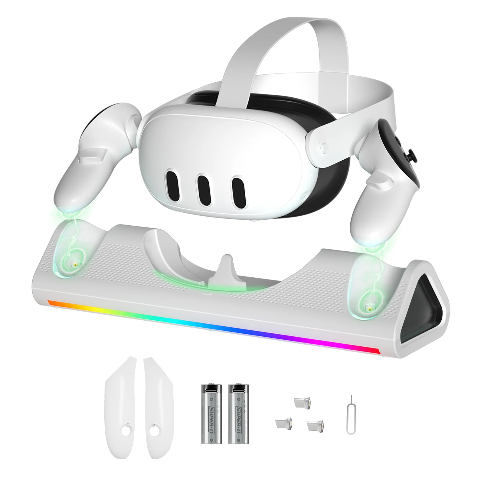 

For Quest 3 VR Handle Charging Cradle VR Handle with RGB Light Charger VR Helmet Rack