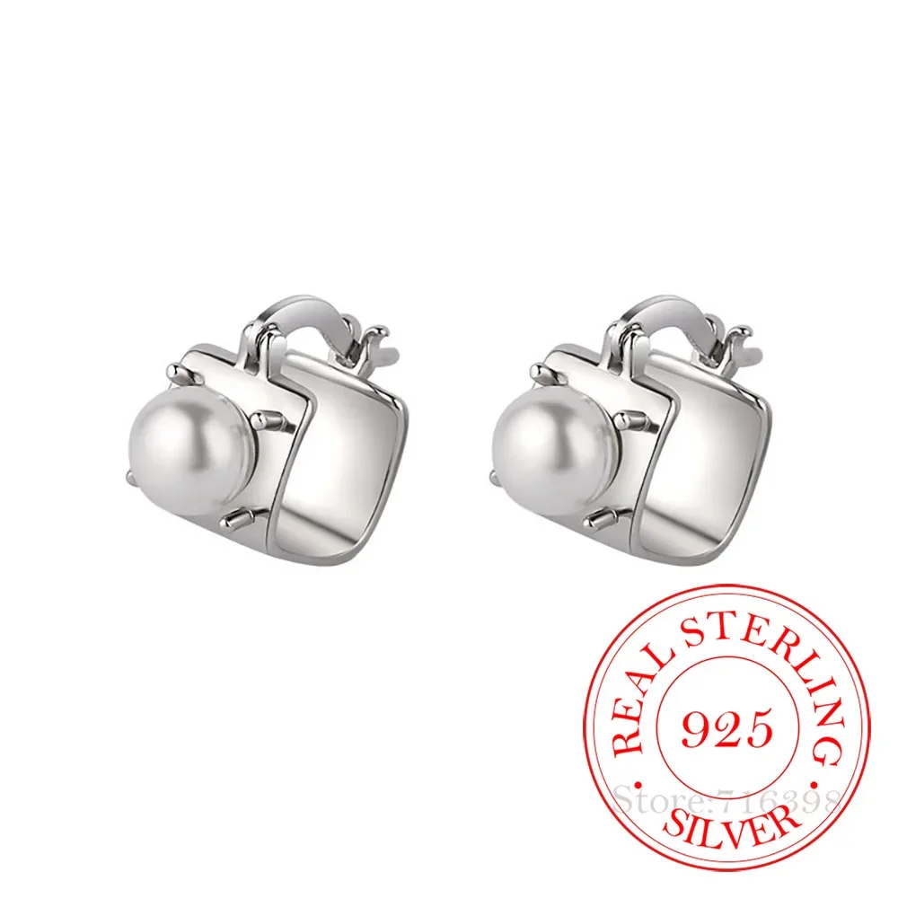 

France 925 Sterling Silver Romantic Pearls Hoop Earrings for Women Girls Piercing Jewelry Women's Party Wedding Pendiente