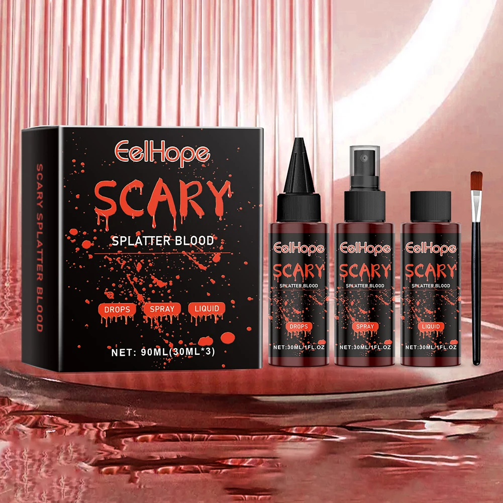 Halloween kit de maquiagem de sangue falso kit de maquiagem sfx de sangue falso não tóxico conjunto de maquiagem de terror lavável de longa duração para zumbi vampiro