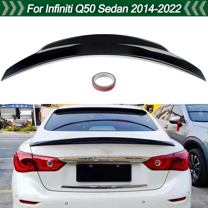 

For Infiniti Q50 Car Rear Trunk Roof Spoiler Sedan 4-door 2014-2022 Duckbill PSM Style Trunk Spoiler Wing Gloss Black Auto Parts
