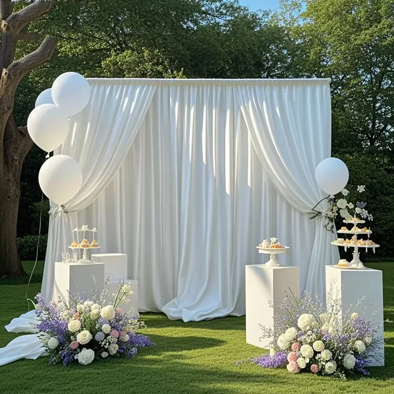 Satin-Hintergrundvorhang, mit Stangentasche für Hochzeit, Geburtstag, Babyparty, Fotografie, Hintergrundvorhänge für Abschlussfeiern, 1 Panel – Detail 8