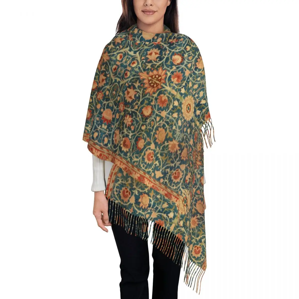 Luxury Holland Park William Morris Carpet Print Tassel Scarf Women Winter Warm Shawls Wraps Lady Floral Pattern Scarves