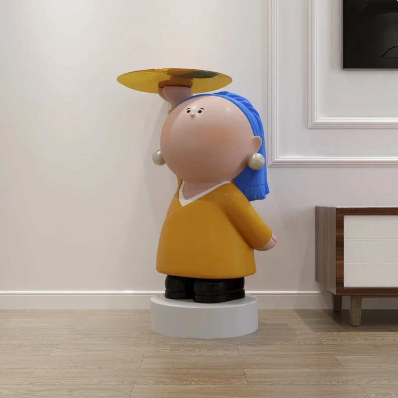 Home Decor Pearl Girl Figure Statue Cartoon Character Resin Statue Living Room Decorative Side Table Indoor Furniture Room Decor