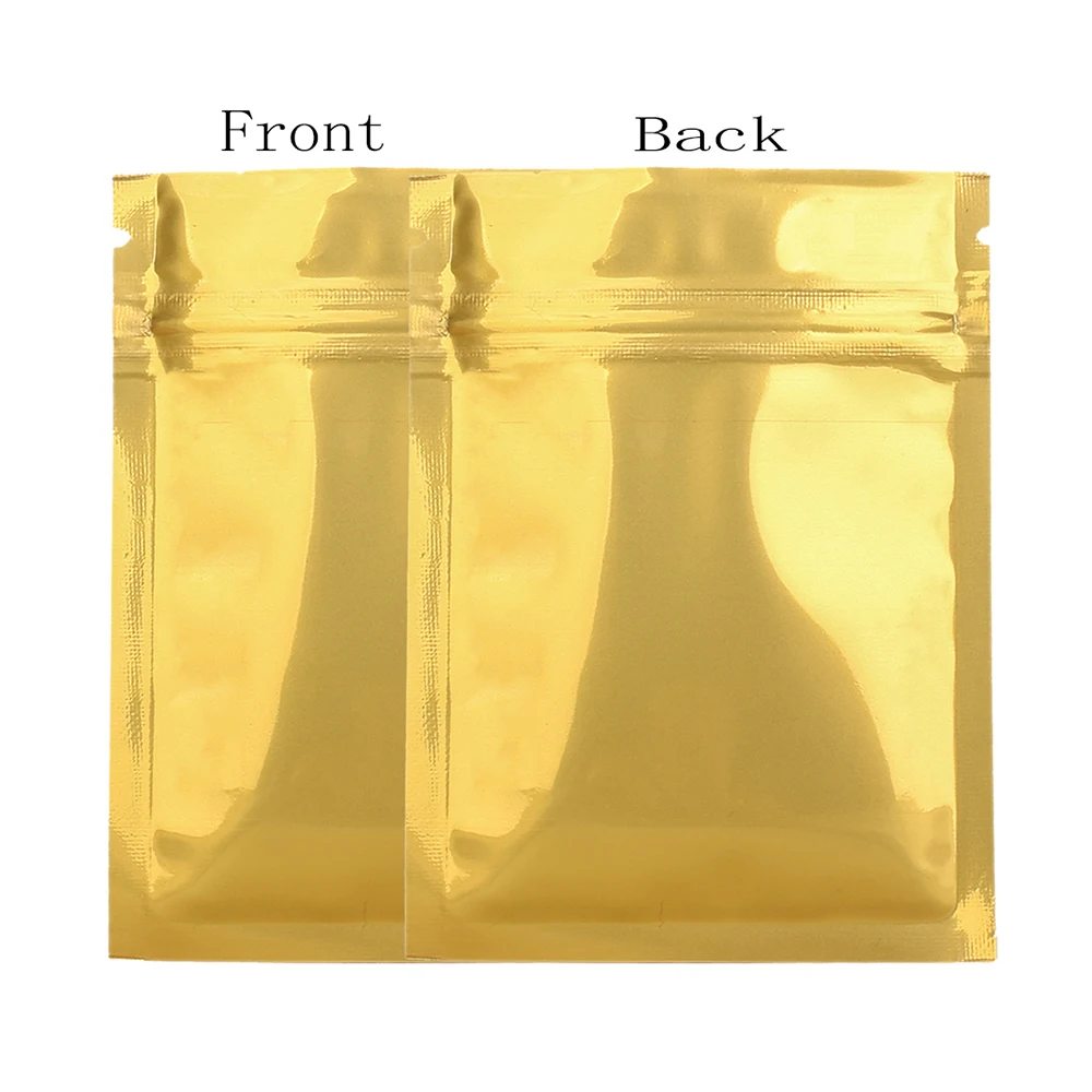 100pcs Glossy Gold Flat Bottom Mylar Packaging Bag , Resealable Waterproof Aluminum Foil Heat Sealable Zip Lock Storage Pouches