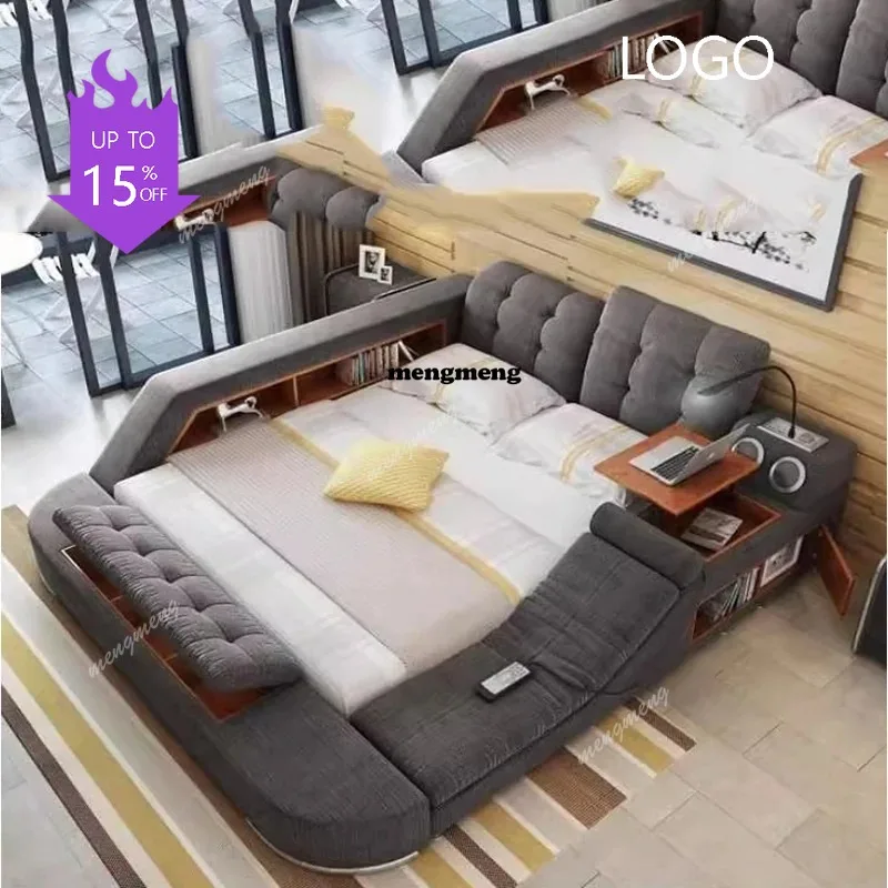 

Multifuncional Lounge Bed Master Bedroom Storage Soft Bed Double Headboard Cama De Lujo Para Dormitorio Home Furniture