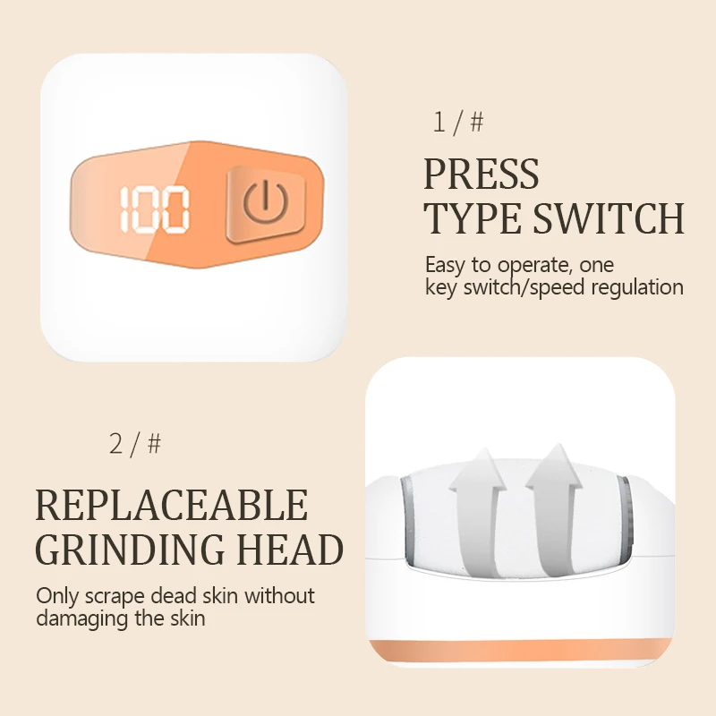 เครื่องขัดเท้าไฟฟ้าแบบชาร์จได้ กำจัดหนังด้าน ขจัดหนังด้าน ขจัดหนังด้านที่แตก บำรุงเท้าให้แห้งและซ่อมแซม