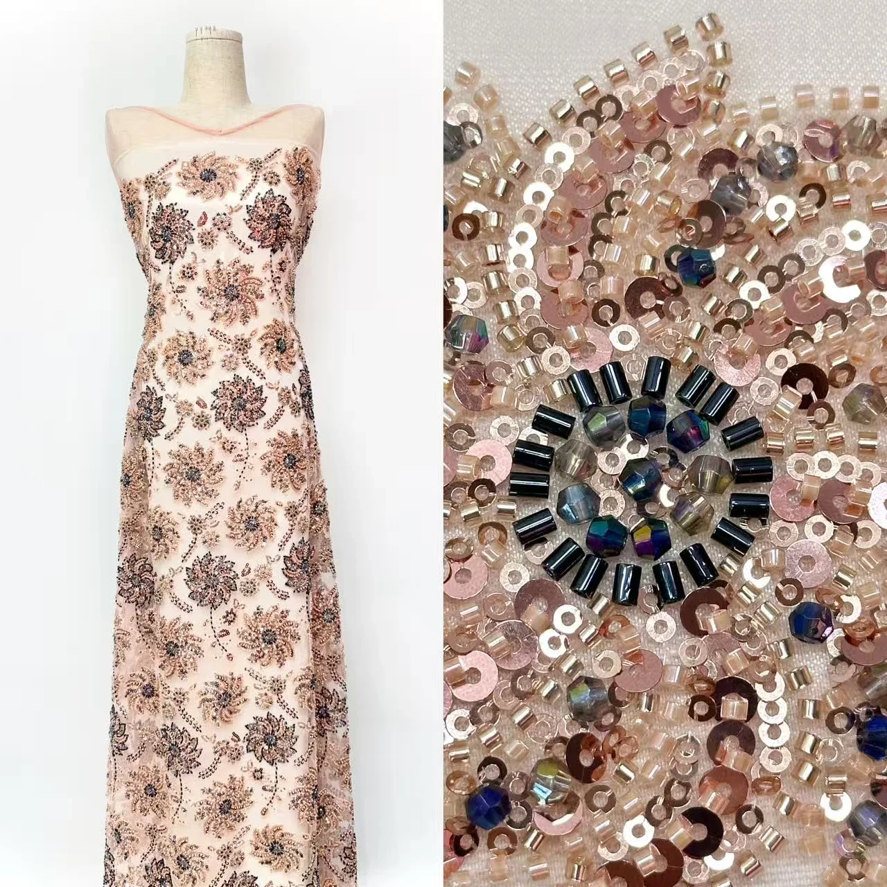 Нежная элегантная кружевная ткань с тяжелыми бусинами, высокое качество, 2021, тюлевая кружевная ткань с вышивкой и блестками для свадебного вечернего платья TP1704