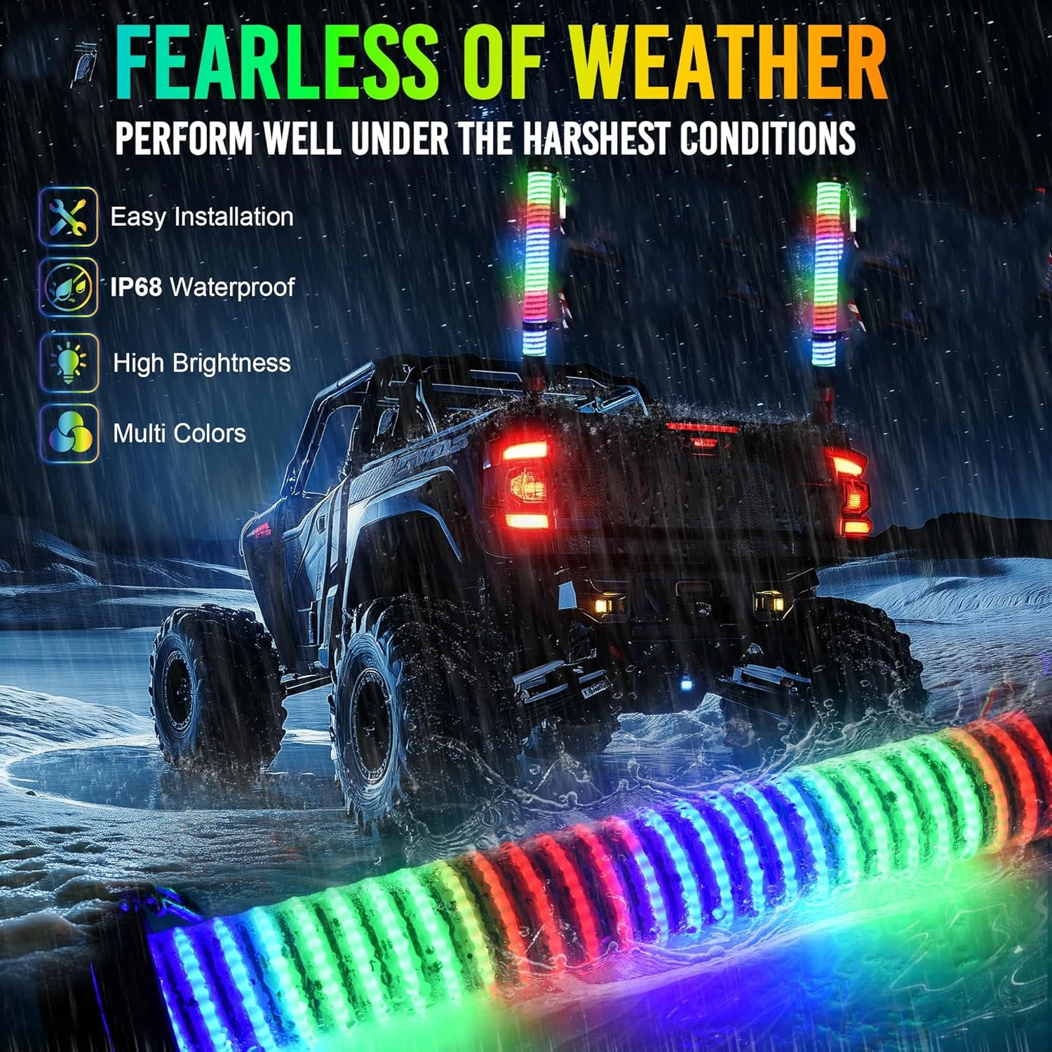 2PCS 2Inch Fat 2ft COB LED Whip Lights Turn Signal Brake Reverse for Polaris Ranger, General, RZR for for Can-Am Maverick X3 MAX