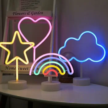 Luz LED de neón con USB, lámpara de noche de flamenco para vacaciones, decoración para fiesta de Navidad y boda, luz nocturna, regalo para el hogar, luz de neón con forma de corazón de unicornio