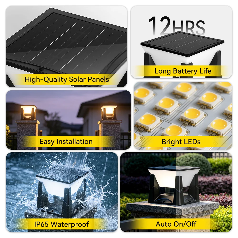 Solar Led Post Cap Light 3-Color Dimming Solar Fence Pillar Light Outdoor Waterproof Lamp For Portal Pillar Landscape Decoration