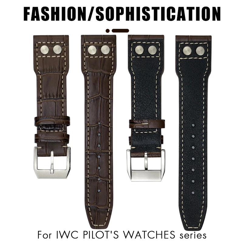 20mm 21mm 22mm Watchband For IWC Big Pilot Spitfire TOP GUN Brown Black Watch Strap Calf Genuine Leather Bracelet Watch Band