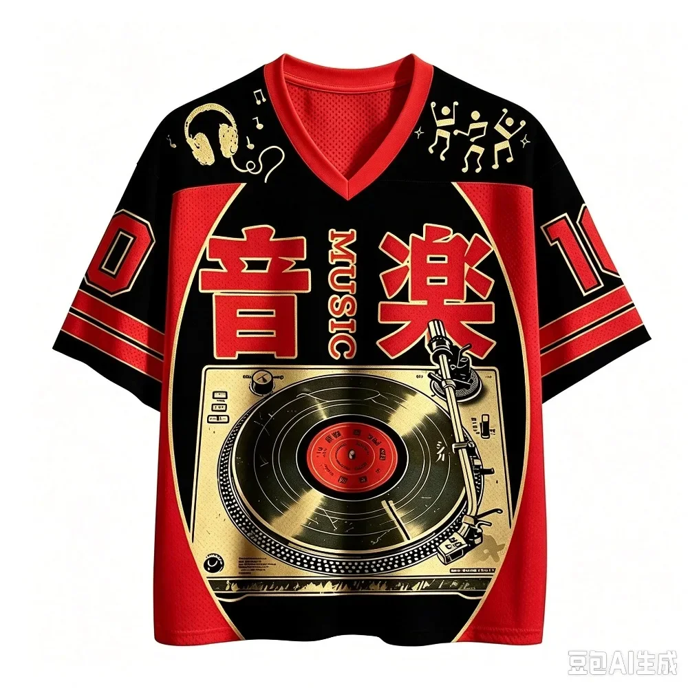 Retro-Schallplatten-Muster 3D-Druck Sport Schnelltrocknend Atmungsaktiv Herren Damen V-Ausschnitt Locker T-Shirt Modische Streetwear Elternkleidung – Detail 6