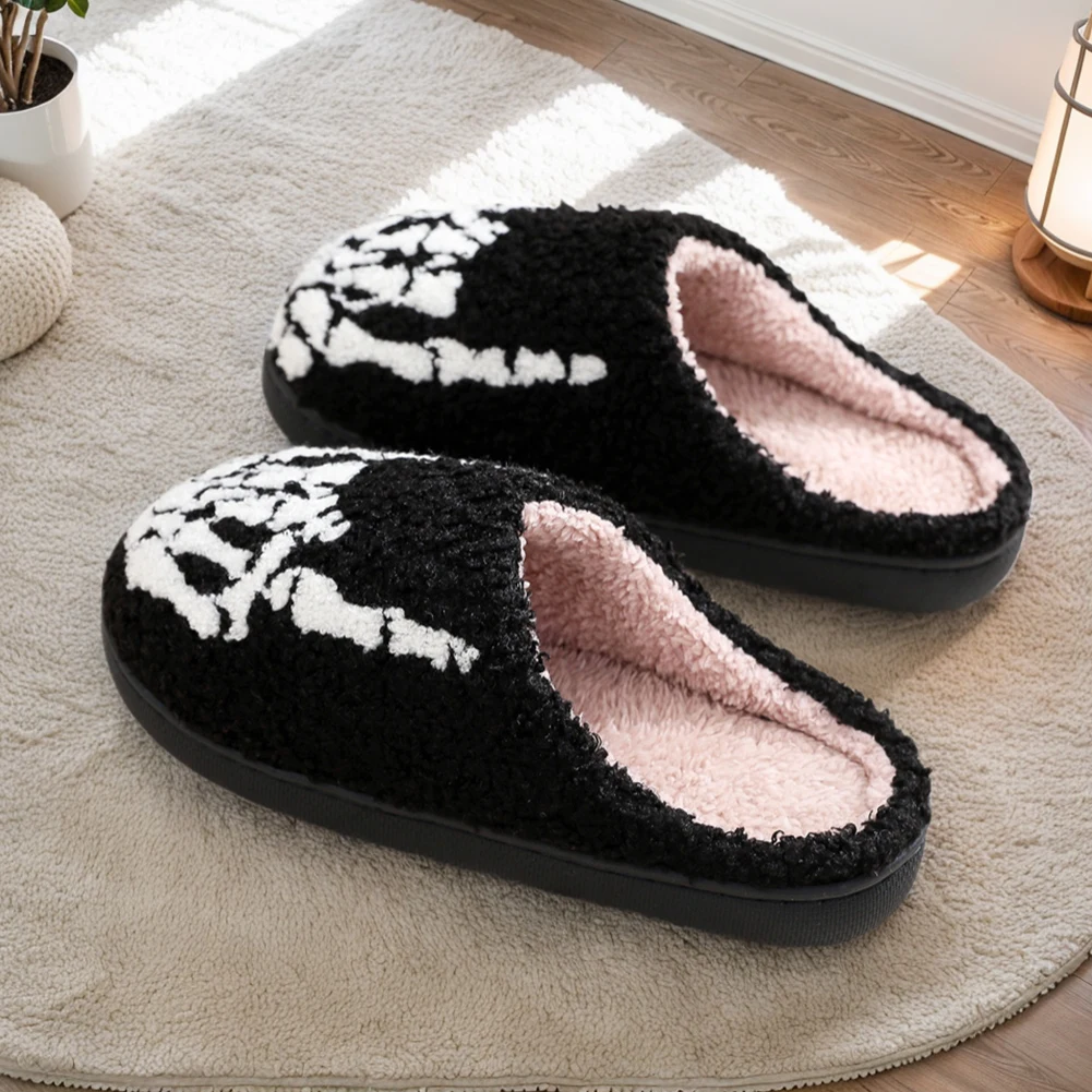 Halloween Plush Slippers Fuzzy Closed Toe Slippers Non Slip Soft Furry Slipper Comfortable Soft House Couple Shoes for Men Women