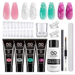 Extension Gel Nail Kit, Clear White Pink Nail Gel Kit, with Sliding Solution for Dual Nail Forms, Nail Clips Suitable for Polyge