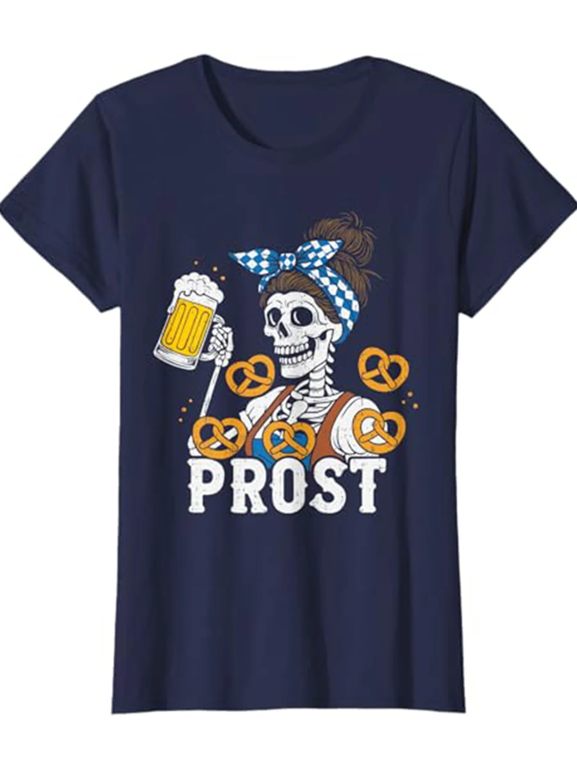 

Festival Women’s Oktoberfest Prost T Shirt Skeleton Bavarian Beer Printed Tee Shirt Casual Short Sleeve Crew Neck Pullover Tops