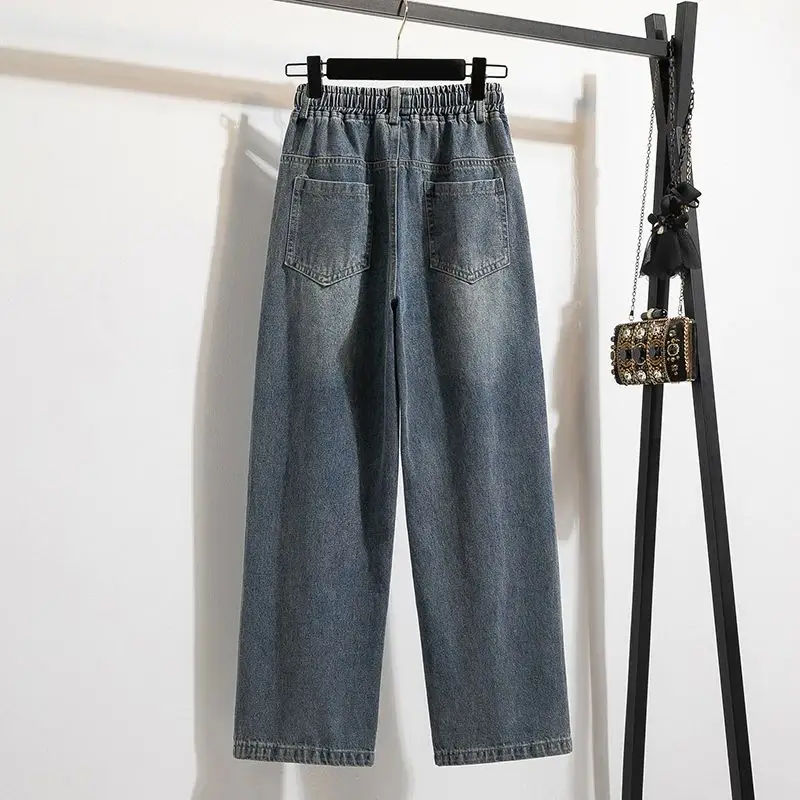 High Waist Wide Leg Cotton Denim Women's Loose Fit Dstring A-Line Pants Comfortable Stylish Ladies Jeans Winter Collection