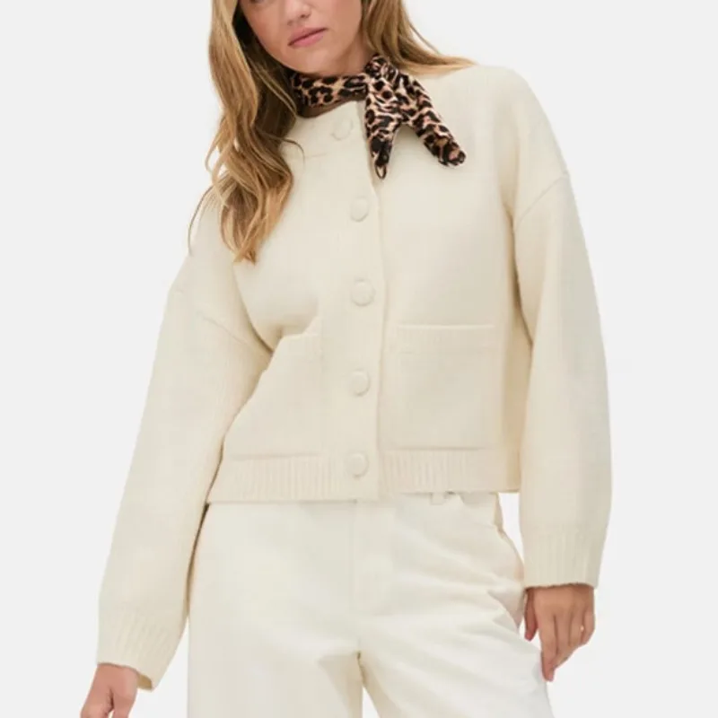 

Новый осенне-зимний повседневный вязаный свитер в Европе и Америке, женская одежда с круглым вырезом, модный универсальный кардиган, свитер