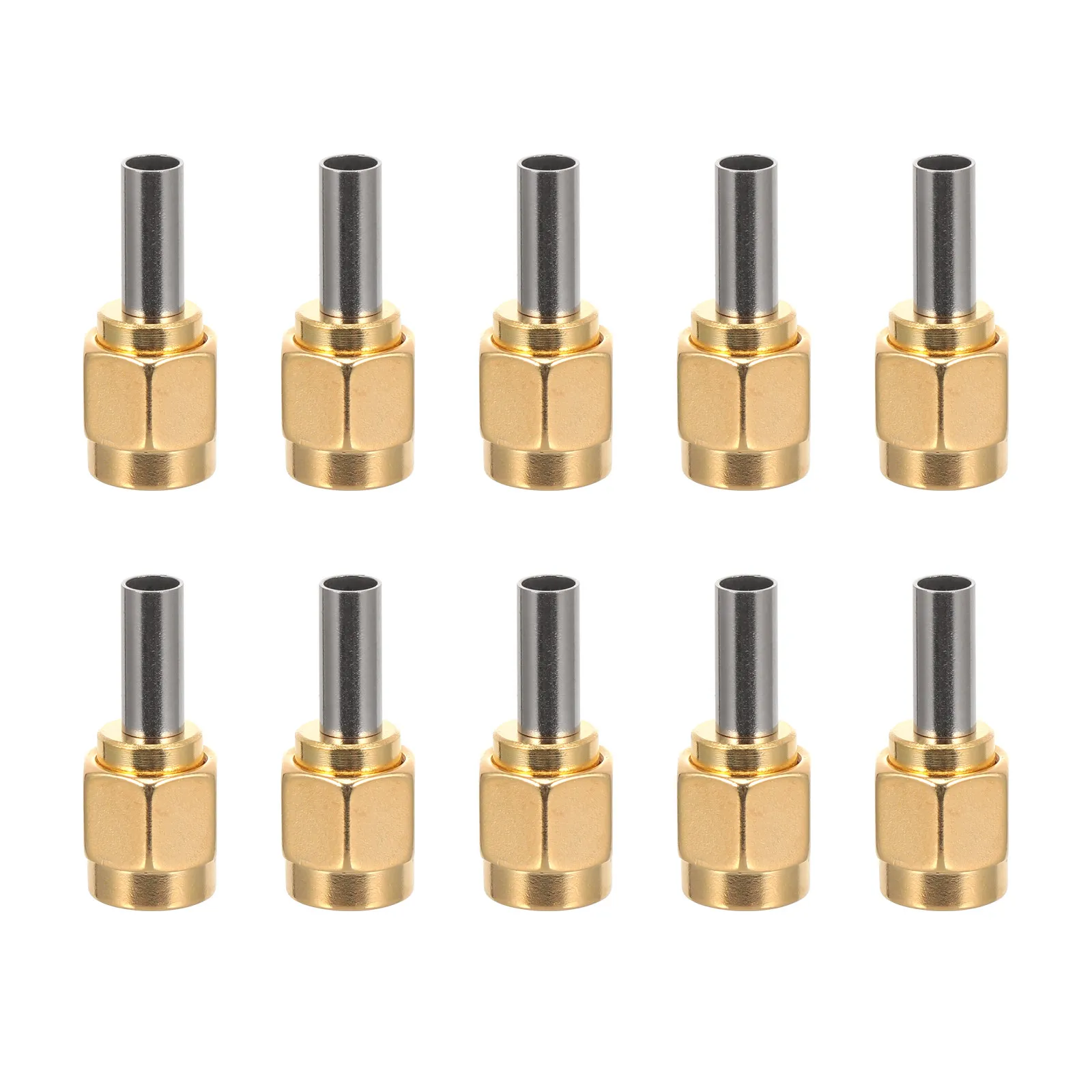 10Pcs Sma Male Crimp Connector Gold Plated Brass Straight High Durability for 50 Ohm Rf Coax Cable Antennas Lte WiFi Systems