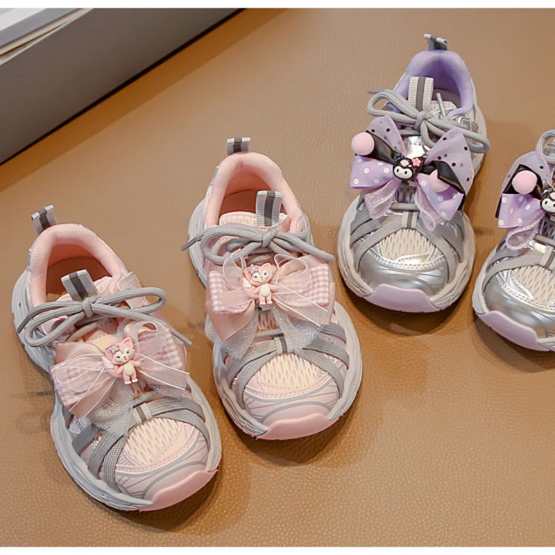 

Kids'Casual Shoes Kuromi PU Leather Spring Shoes For Girls Bow Outdoor Sport Breathable Soft Thick Bottom Pink Purple 26-37