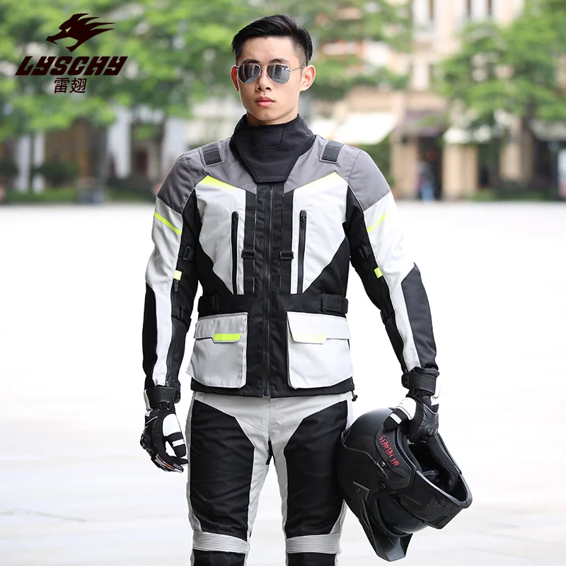 

LYSCHY Motorcycle Riding Suit 3 in 1 Removable Warm Layer Waterproof Layer Fall Protection Waterproof Warm Jacket Riding Pants