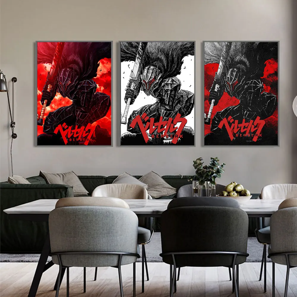 Affiche abstraite d\'anime japonais Berserk, peinture sur toile vintage, art mural, impression Berserk Rick, gestion de la salle de jeux, décoration