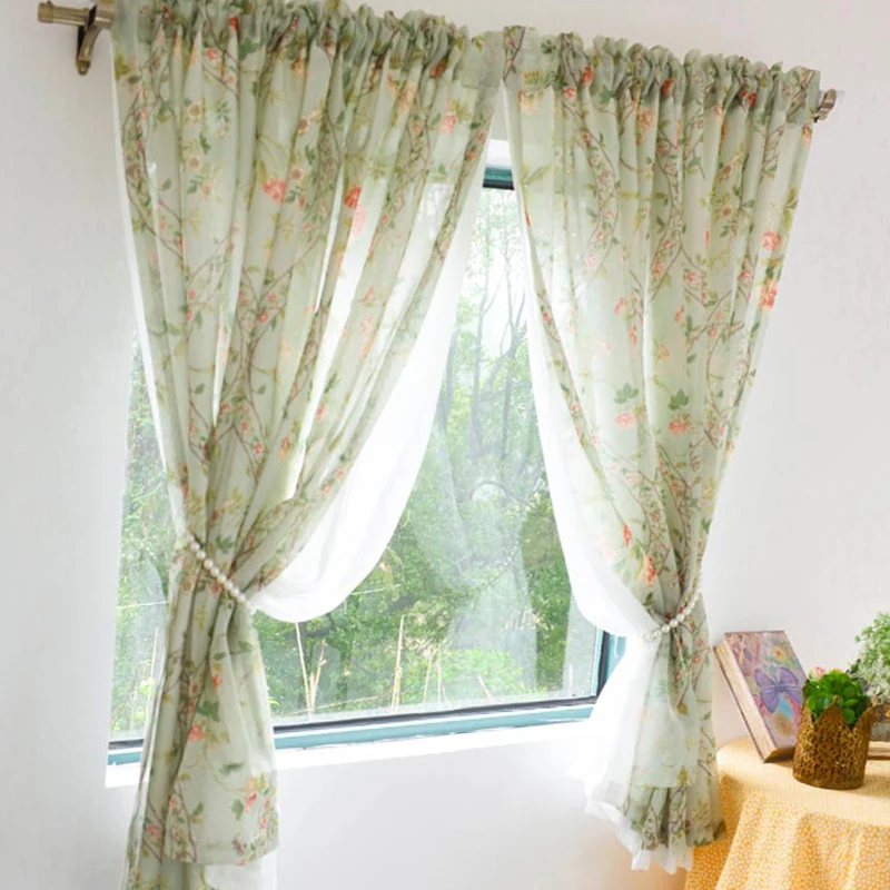 Idyllic Rural Flowers Window Tulle Door Curtains Elegant Floral Double Layer Lace Curtains for Living Room Bedroom #A148