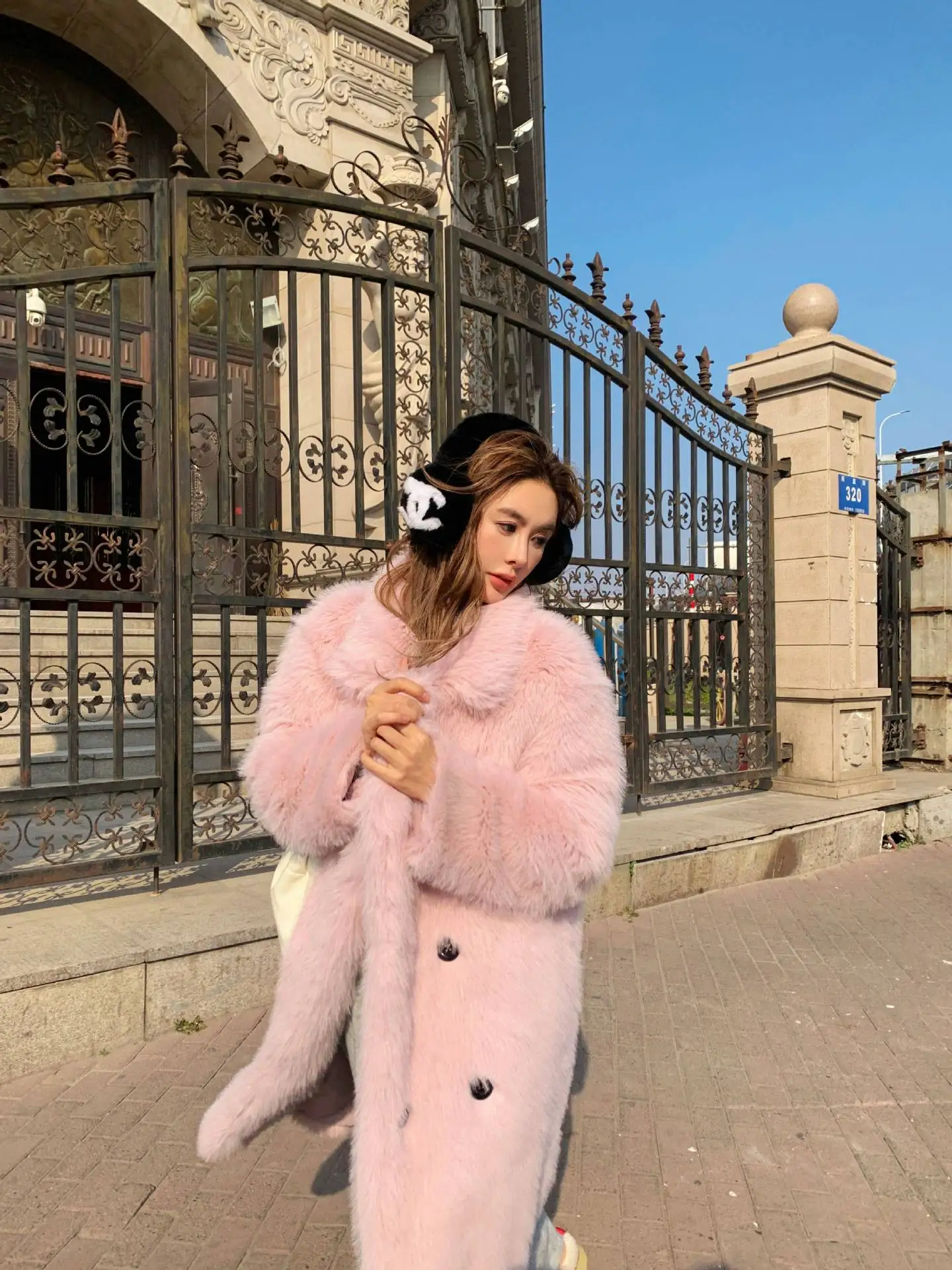 Cappotto in pelliccia sintetica allentata rosa donna versione coreana risvolto grande sezione lunga autunno inverno cappotto in pelliccia di volpe soffice caldo leggero lusso morbido