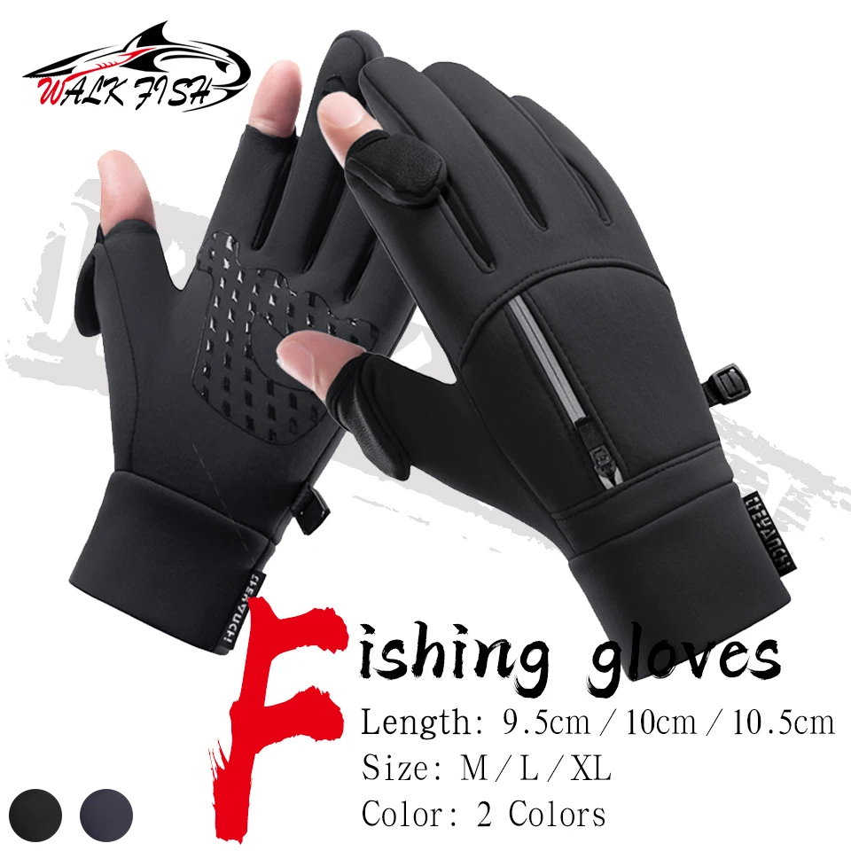 WALK FISH Fishing Gloves Warm Windproof Waterproof Touch Screen Anti Slip Outdoor Sport Running Exposed Fingers Gloves Unisex