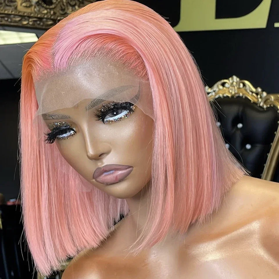 Pink Short Bob Wig Human Hair 180% Density 13x4 Lace Frontal Wig Human Hair Pre Plucked Brazilian Remy Short Human Hair Wig 100%